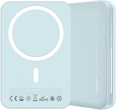 Cherries - Powerbank 10000 mah - Geschikt Voor MagSafe - Snellader - Usb C & 8 pin - Magnetische Lader - Geschikt Voor Iphone 12/13/14/15/16/17/18 - Ice Blue