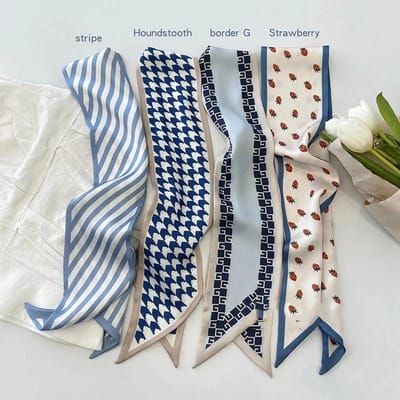 4 Stuks/Set Luxe Lichtblauwe Kleur Serie Zijden Sjaal Haarband Lint Vastgebonden Haar Lange Strik Vintage Satijnen Lint Haaraccessoires 6x86 gray