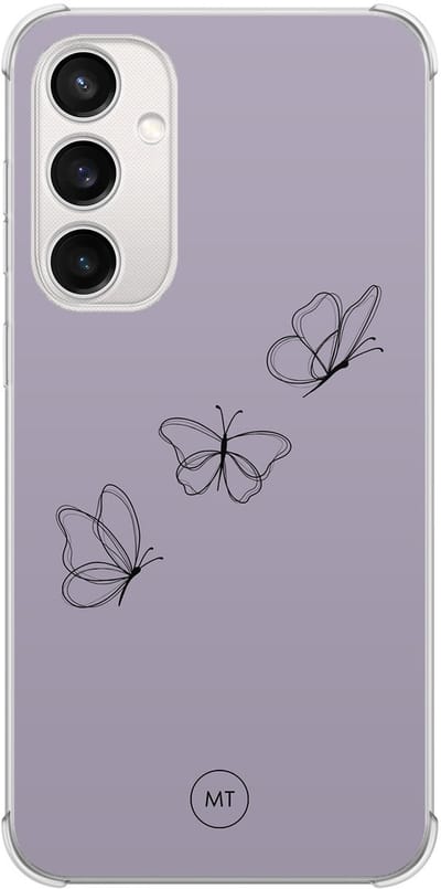 Hoesje (shockproof) geschikt voor Samsung Galaxy S23 FE - Vlindertjes - Extra sterke case - TPU/polycarbonaat - Print - Paars, Transparant