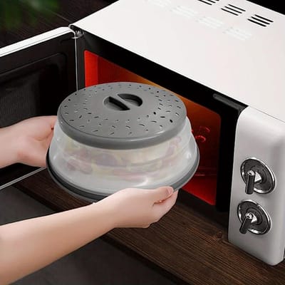 Couvercle anti-éclaboussures pliable pour micro-ondes - Gain de place, sans BPA, résistant à la chaleur, avec poignée facile à prendre en main, préparation et chauffage efficaces des repas gray