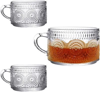 Set van 2 grote vintage stijl koffiekoppen met handvat, ideaal voor espresso en warme dranken, 500ml, vaatwasser- en magnetronbestendig