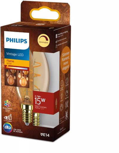 Philips LED Kaars Spiraal Goud - 14 W - E14 - Dimbaar extra warmwit licht