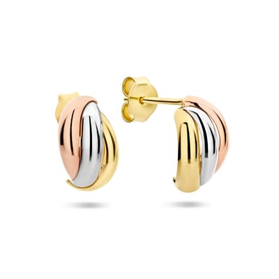 YO&NO - Oorbellen Dames - Stekeroorringen tri-color - Sieraden Vrouw - 14 K - Goud