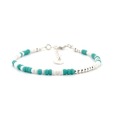 IbizaMen - heren - armband - 925 sterling zilver - turkoois wit - 3mm - 18 cm lang & 4 cm verstelbaar (tot 22cm)