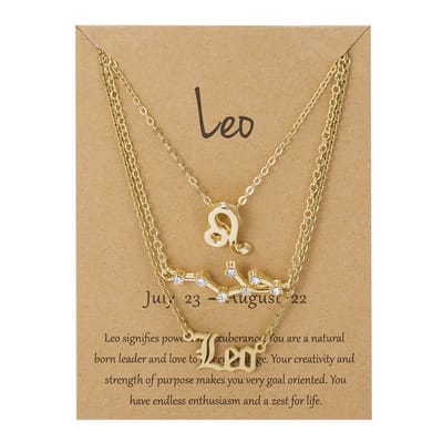 Bixorp Stars Set van 3 Leeuw / Leo Kettingen - Goudkleurige Ketting op Cadeau Kaartje - Sterrenbeeld / Zodiac Sieraden Set