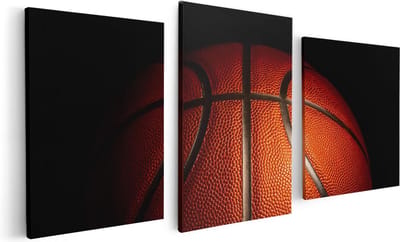 Artaza Canvas Schilderij Drieluik Basketbal op een Zwarte Achtergrond - 120x60 - Foto Op Canvas - Canvas Print