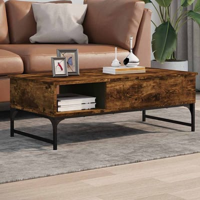 vidaXL - Salontafel - 100x50x35 - cm - bewerkt - hout - en - metaal - gerookt - eiken