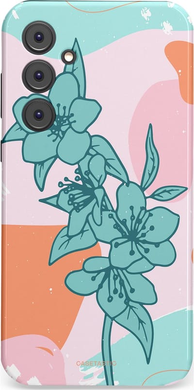 Casetastic hoesje geschikt voor Samsung Galaxy A35 - Dubbellaagse bescherming - Roze Oranje Turqoise Bloemen Modern - Fashion Case - Wit Mintgroen Perzik Lichtroze