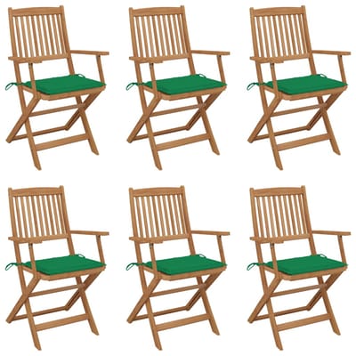 vidaXL - Opklapbare - stoelen - (6 - stuks) - met - kussens, - gemaakt - van - massief - acaciahout