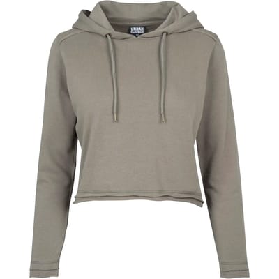 Urban Classics Ladies Cropped Terry Hoodie Trui met capuchon olijf XS - Katoen - Basics