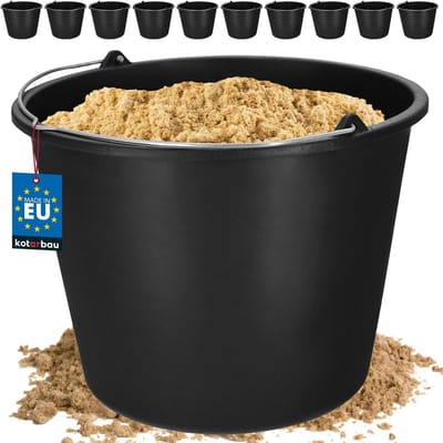 Set van 10 Bouwemmers (16 Liter), Zwarte Kunststof Emmer voor Mortel, Cement en Tuinklusjes