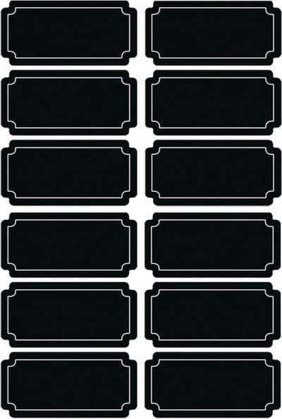 12x Krijtbord voorraadkast etiketten/stickers rechthoekig herschrijfbaar - Keuken labels - Schoolbordverf stickers