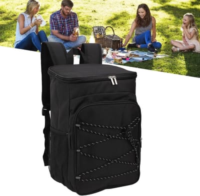 Grote thermische rugzak met zijvakken - zwart - waterdicht - lekvrij - kamperen - buitenreizen - barbecue - wandelen.