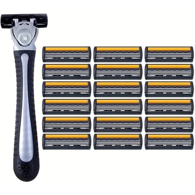Rasoirs de sécurité de voyage à 3 couches, Rasoirs de rasage manuel, Rasoirs à lames, Lames de rasoir de rechange, Outils de soin des cheveux Rasoirs de sécurité pour un rasage doux 1 Handle with 18 Blades