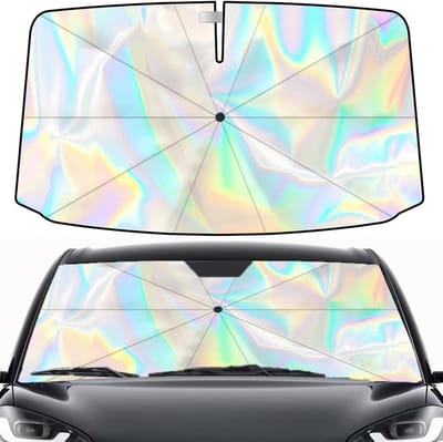 Famanu – Zonnescherm voor de auto - 145 x 80 cm - zonnescherm auto - uv-bescherming - parasol voor de voorruit - voor de meeste auto's - SUV's - vrachtwagens (regenboog)