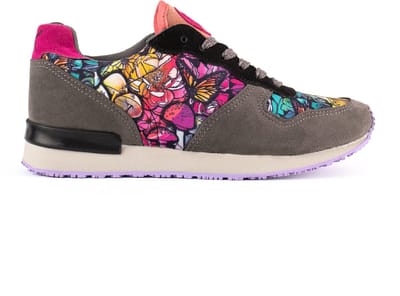 Inkkas Chanterelle dames sneaker – comfortabele kleurrijke Vegan sneaker met paddenstoelenprint – goud/geel/zwart/grijs, Maat 38