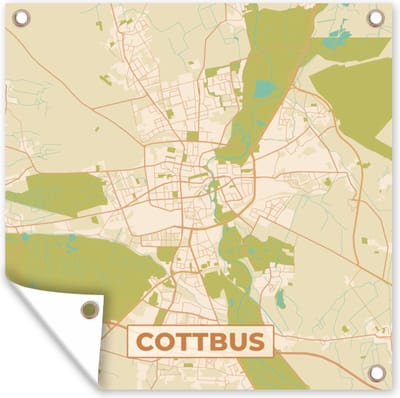 Tuin poster Cottbus - Plattegrond - Kaart - Vintage - Stadskaart - 200x200 cm - Tuindoek