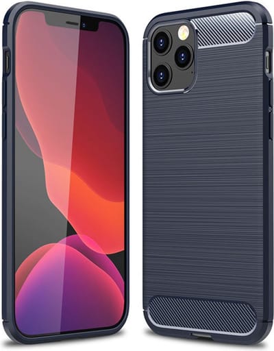 MobyDefend Hoesje - Geschikt voor iPhone 12 / 12 Pro - TPU Backcover - Geborstelde Metaal & Carbon-Look - Blauw