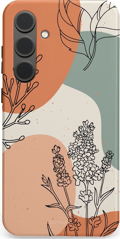 Casetastic hoesje geschikt voor Samsung Galaxy S24 Plus - Dubbellaagse bescherming - Lijnenspel Natuur - Fashion Case - Zand Saliegroen Terracotta