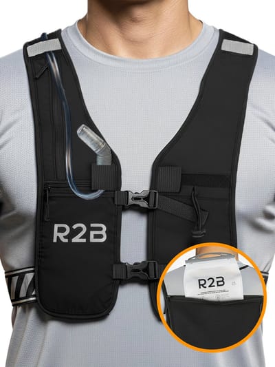 R2B Hardloopvest met Waterzak en Opbergvakjes - 2 Liter - One Size Volwassenen - Reflecterend - Drinkzak - Running Vest Hardlopen - Hardloop Rugzak Marathon - Loopvest - Hardloop Telefoonhouder