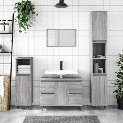 vidaXL - Badkamerkast - 80x33x60 - cm - bewerkt - hout - grijs - sonoma - eikenkleurig