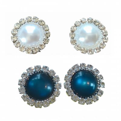 2 paar-Clip Oorbellen-Wit-donker Blauw-1.5 cm