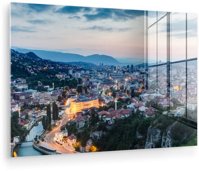 ® Glasschilderij 180x120 cm - Schilderij acrylglas - Cityscape van Sarajevo in Bosnië en Herzegovina - Foto op glas - Muurdecoratie woonkamer - Wanddecoratie slaapkamer - Schilderijen