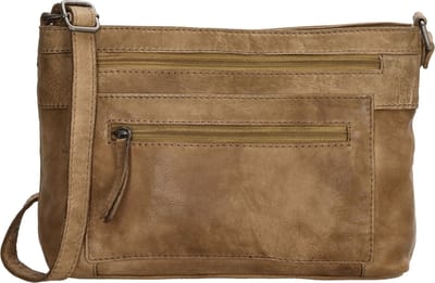 Beagles Maspalomas Crossbody Schoudertas - Handige Ritsvakjes - Leren Dames Tas - Taupe