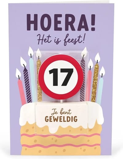 Verjaardagskaart met kaars | 17 jaar | Je bent geweldig