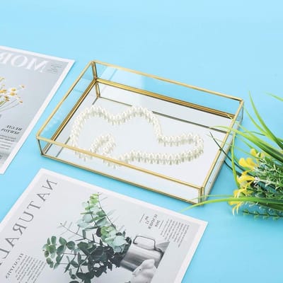 Glazen Opbergdoos - Sieraden Display - Cosmetica Organiseren - Vintage Gouden Rand - 20x14x3.5 cm - Goud