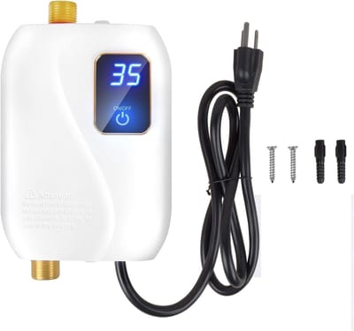 Waterverwarmer - Warmwater - Doorstroomboiler - Energiezuinige Boilers - Kleine Boilers - Elektrische Mini-Boiler - voor Familiekeukens, Badkamer - 12 x 20 cm - Wit