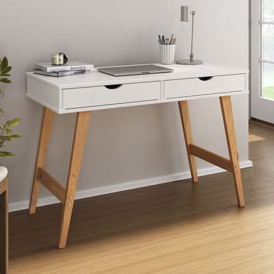 MILO-bureau met 2 lades van massief hout - wit/eiken