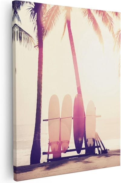 Artaza Canvas Schilderij Zee - 40x50 cm - Wanddecoratie Strand - Muurdecoratie Palmbomen - Kamer Accessoires Vintage
