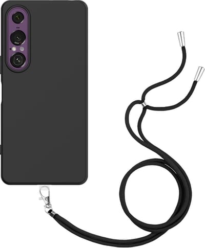 Just in Case hoesje met koord geschikt voor Sony Xperia 1 VII Hoesje met Koord - Flexibele Case - Zwart