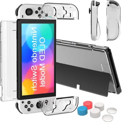 Dockable Case voor Nintendo Switch OLED Model 2021, Zachte TPU Bescherming met Hard PC en 6 Silicone Thumb Grips voor Optimale Grip en Veiligheid