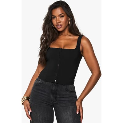 boohoo Dames Corsettop met haak- en oogsluiting | Black | Maat: 6