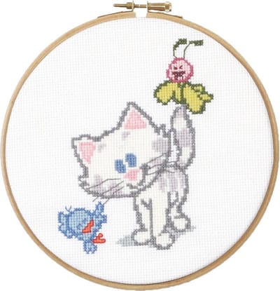 Pako Borduurpakket - telpatroon- Woezel & Pip kids Buurpoes met vogeltje en vlinder - 271.051 - voorgesorteerd garen - Aida - 17 cm Rond - DIY kit