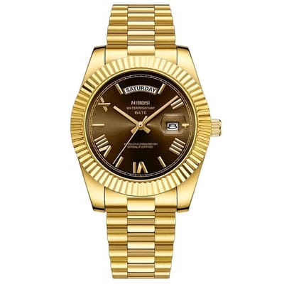 Nibosi - Herenhorloge - Polshorloge - Heren - Horloge - Horlogedoos - Mannen - Goud Chocolate Dial - RVS