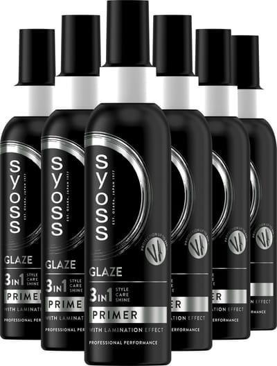 Syoss Glaze Primer – 3 in 1 Styling, Gloss Booster en Hittebescherming tot 230°C – Glanzende Basis – 6x150 ml