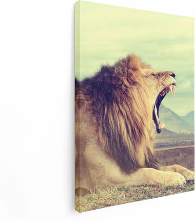 Artaza Canvas Schilderij Leeuwenkop - 30x40 cm - Klein - Muurdecoratie Dierenkop - Wanddecoratie Woonkamer - Kamer Accessoires Safari