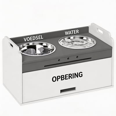 Verhoogde hondenvoerbak - ROLIPO - voerstation hond met opbergruimte - anti-schrokbak hond - slow feeder hond - dubbele voerbak met RVS voerbakken en antislip - hondenbak standaard wit - 60 x 30 x 35,5 cm
