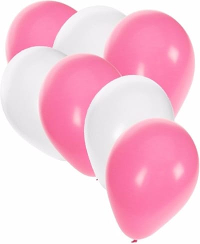 Ballonnen in het wit en lichtroze - 30x stuks - 27 cm - lichtroze / witte versiering - feestartikelen