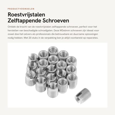 Dailygoods- Schroefdraadinzet 20 Stuks - M3x6mm Roestvrij Staal - Zelftappend - Stevig - Onderdeel voor Reparatie - Verbeterde Slijtvastheid - Draadinzet