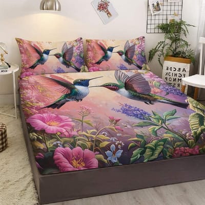 Driedelige Bedset Met Een Kolibrie Met Lange Snavel, Met Twee Kussenslopen, Geschikt Voor Slaapkamer En Woonkamer (Roze, Kamer) 99cmx199cm gray