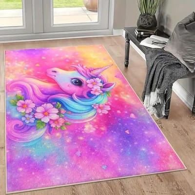 Regenboog Eenhoorn Tapijt voor Meisjeskamer Decoratie Kinder Speelmat Crèche Woonkamer Kleed Peuter Vloermat Kerst Verjaardag Cadeau Idee 80X120CM
