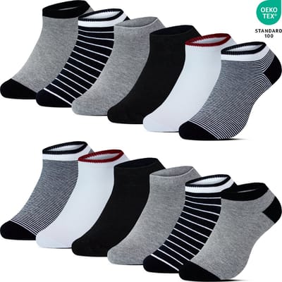 12 Paar Heren Sneakersokken Enkelsokken - Gestreept - Effen - Casual Daily - Fashion Sokken - Katoen - Maat 39-42 - Zomersokken B-6401