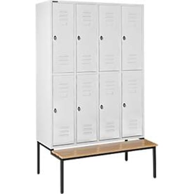Schäfer Shop Select Kledinglocker, 4 x 2 compartimenten, zitbank 300 mm, draaigrendelslot, deur lichtgrijs