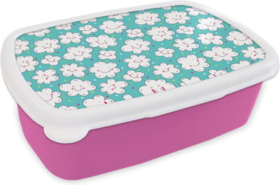Broodtrommel Roze - Lunchbox - Brooddoos - Patronen - Wolk - Lucht - Jongens - Kinderen - Kids - 18x12x6 cm - Kinderen - Meisje
