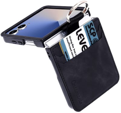 CaseMania Bookcase hoesje geschikt voor Samsung Galaxy Z Flip 7 - Effen Zwart - Kunstleer