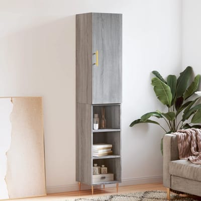 vidaXL - Hoge - kast - 34,5x34x180 - cm - bewerkt - hout - grijs - sonoma - eikenkleurig